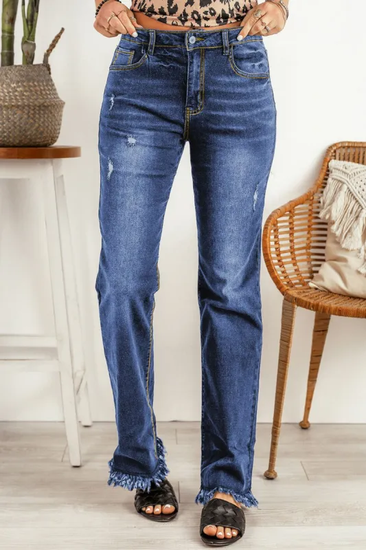Ripped Frayed Hem Jeans sold by Back2Basics
