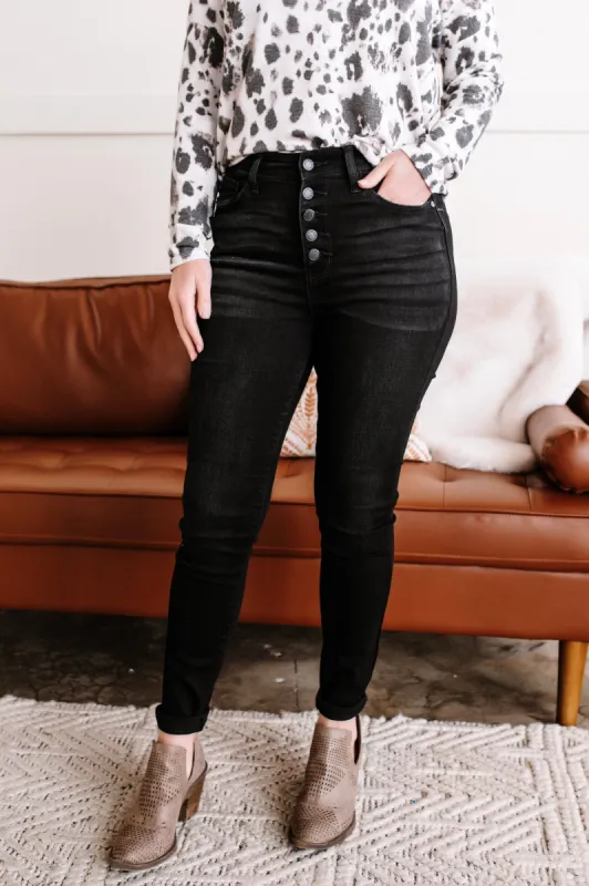 Judy Blue Black Button Fly Skinny Jeans sold by Back2Basics