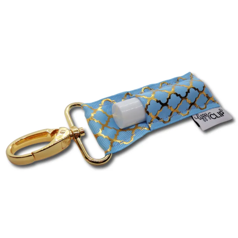 Gold Quatrefoil on Blue LippyClip® sold by Back2Basics