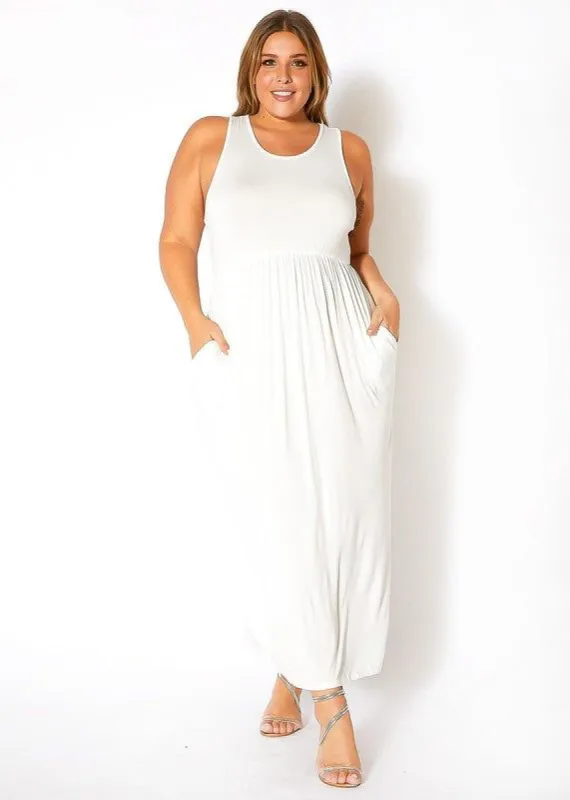 Plus Size Sleeveless Ruched Maxi Dress sold by Back2Basics