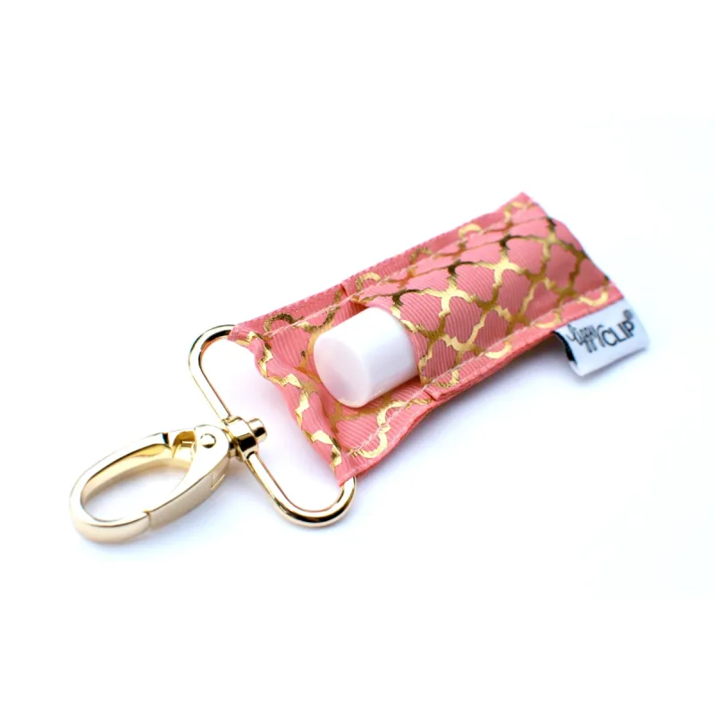 Gold Quatrefoil on Coral LippyClip® sold by Back2Basics