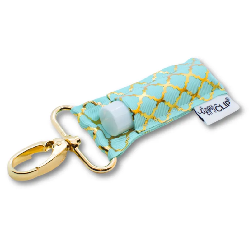 Gold Quatrefoil on Aqua LippyClip® sold by Back2Basics