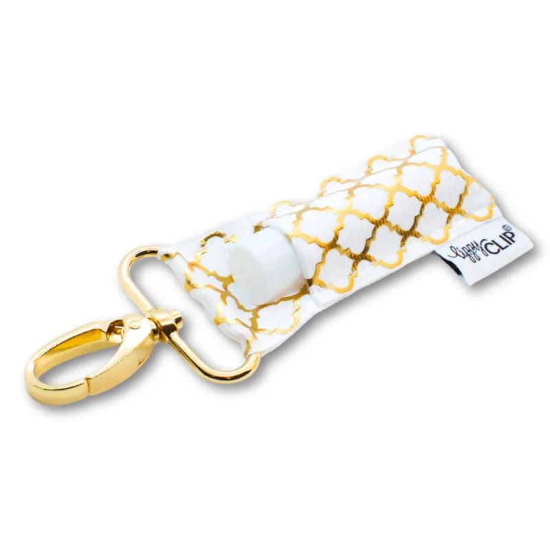 Gold Quatrefoil on White LippyClip® sold by Back2Basics