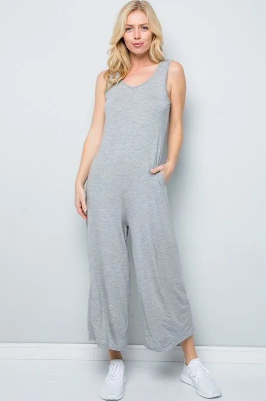 Solid Sleeveless Wide Leg Jumpsuit sold by Back2Basics