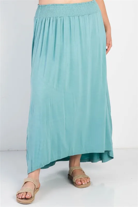 Plus Sage Smocked Waist Maxi Skirt sold by Back2Basics