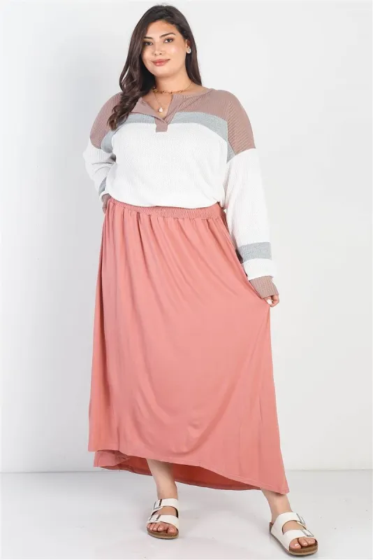 Plus Blush Smocked Waist Maxi Skirt sold by Back2Basics