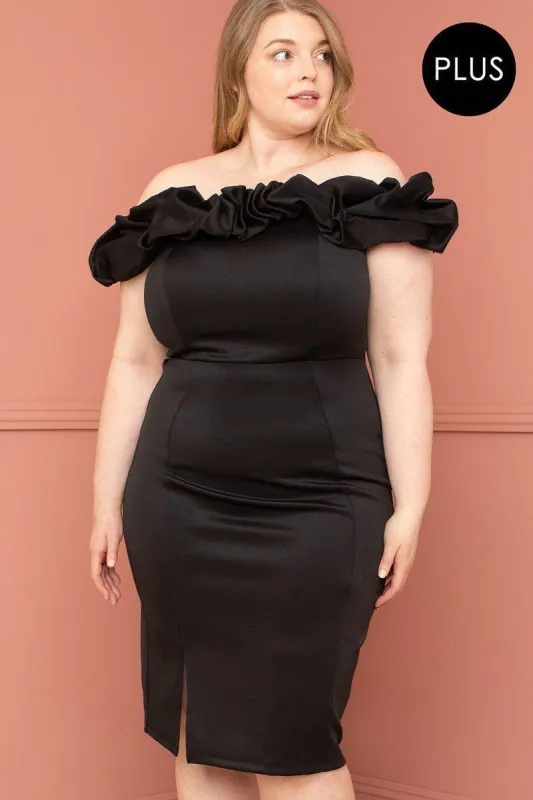 Ruffle Off The Shoulder Plus Size Midi Dress sold by Back2Basics