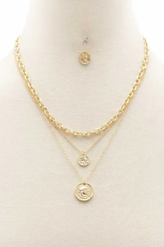 Double Coin Charm Layered Necklace sold by Back2Basics