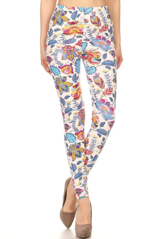 Floral Printed Lined Knit Legging With Elastic Waistband sold by Back2Basics