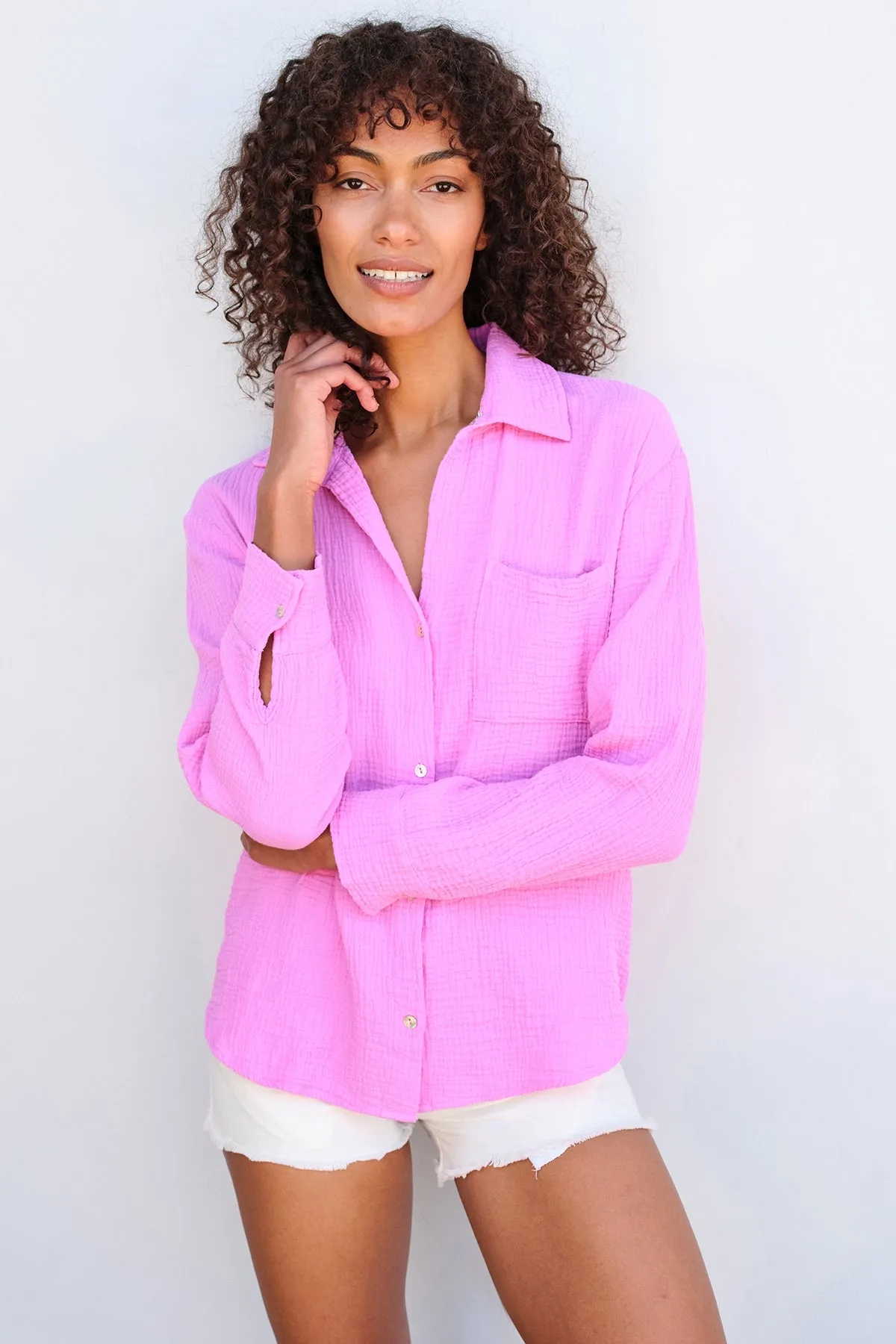 Sundry Long Sleeve Button Down in Flamingo sold by Bailey 44 product image thumbnail 2