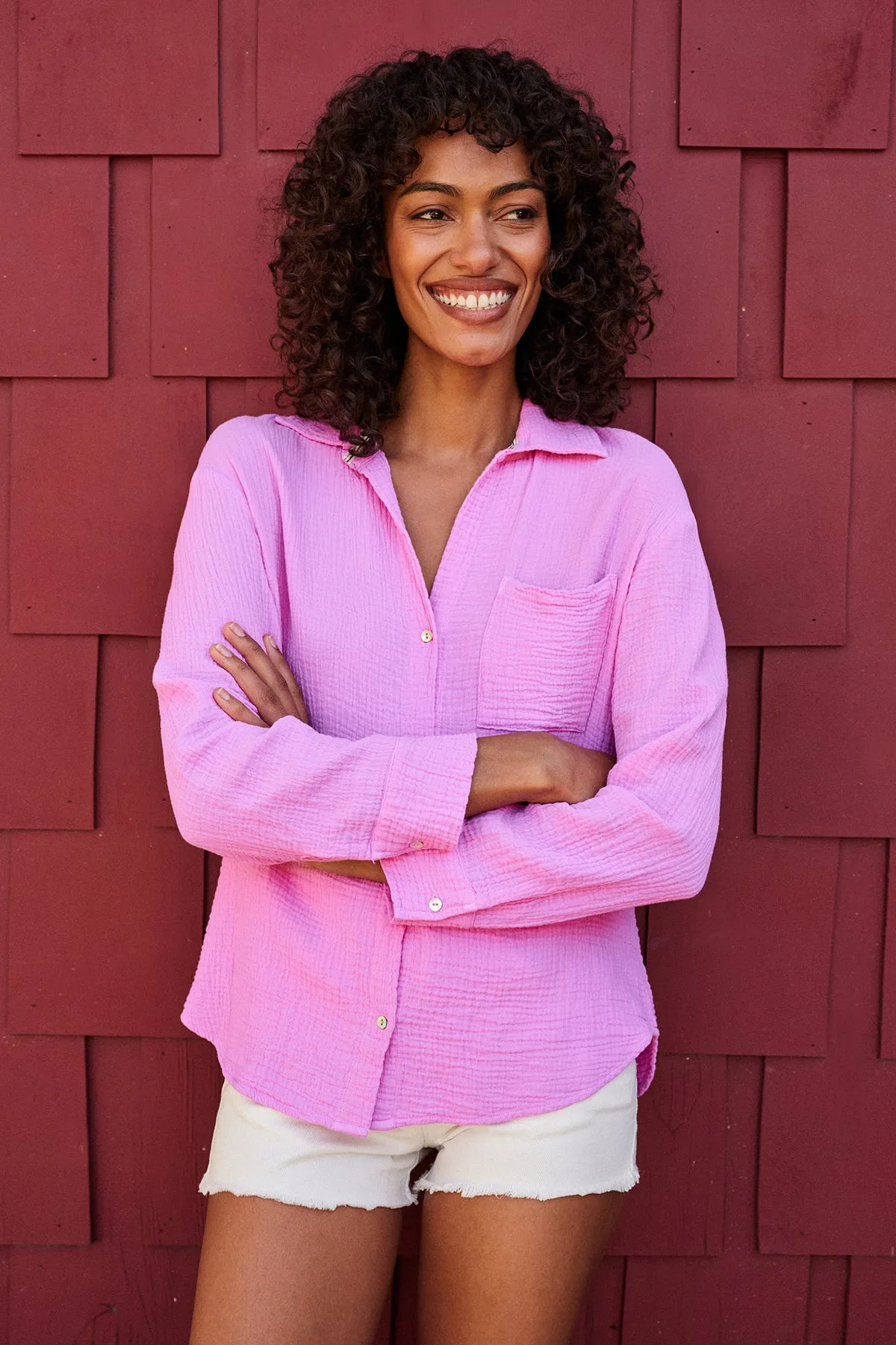Sundry Long Sleeve Button Down in Flamingo sold by Bailey 44