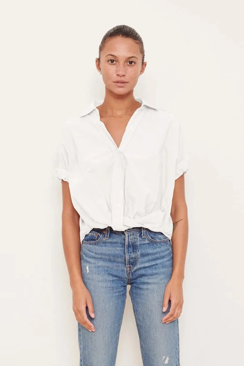 Stateside Voile Short Sleeve Front Twist Button Up Shirt in White sold by Bailey 44