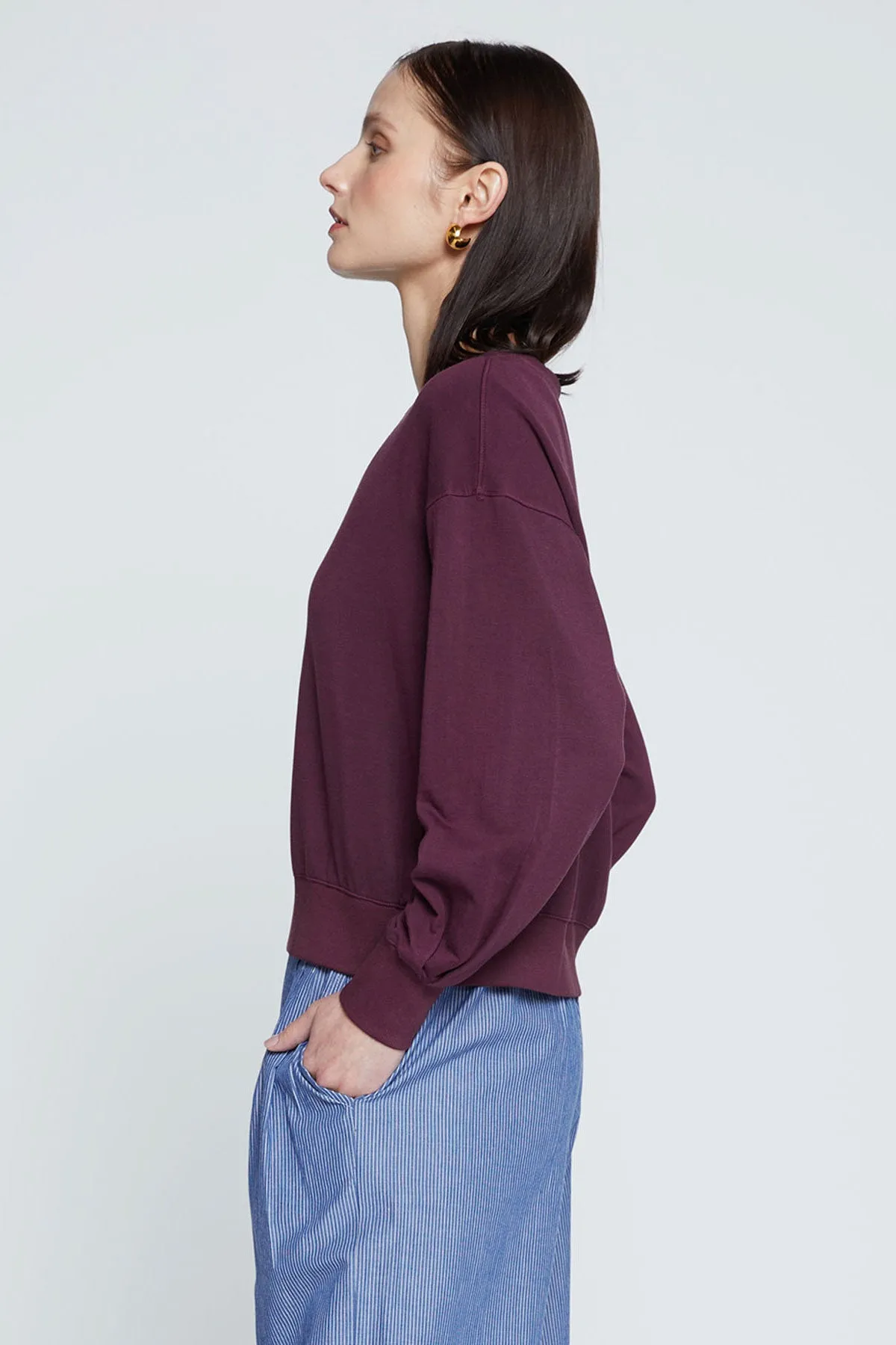 Stateside Softest Fleece Cropped Pleated Sleeve Pullover in Cherry Liquor sold by Bailey 44 product image thumbnail 4