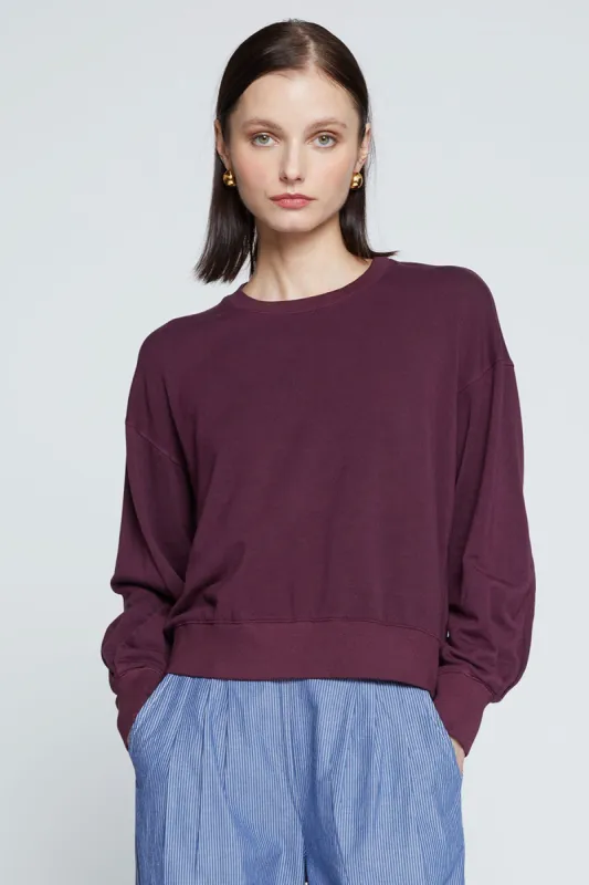 Stateside Softest Fleece Cropped Pleated Sleeve Pullover in Cherry Liquor sold by Bailey 44