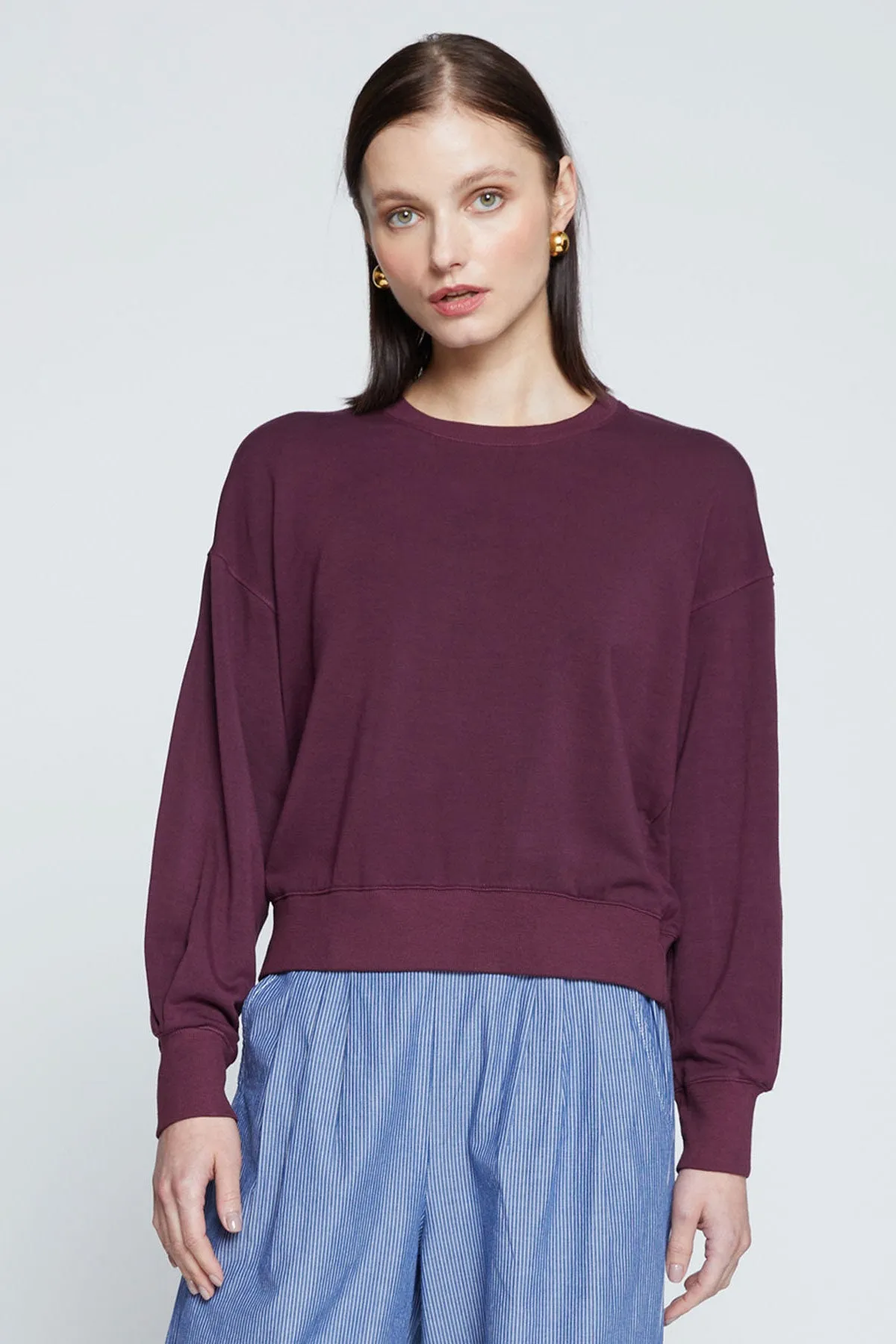 Stateside Softest Fleece Cropped Pleated Sleeve Pullover in Cherry Liquor sold by Bailey 44 product image thumbnail 3