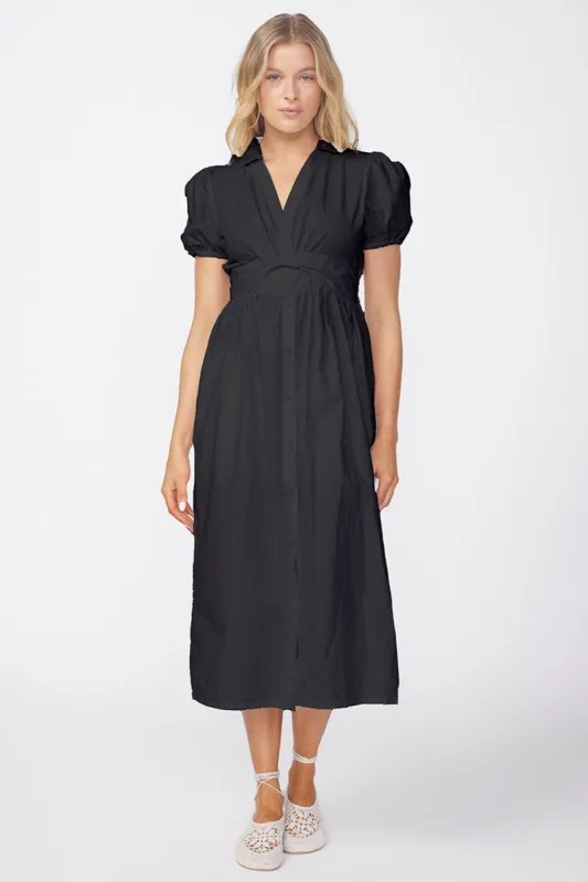 Stateside Fine Poplin Twist Front Maxi Dress in Black sold by Bailey 44
