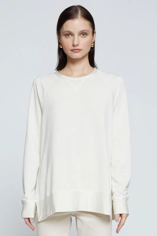 Stateside Softest Fleece Raglan Side Slit Sweatshirt in Cream sold by Bailey 44
