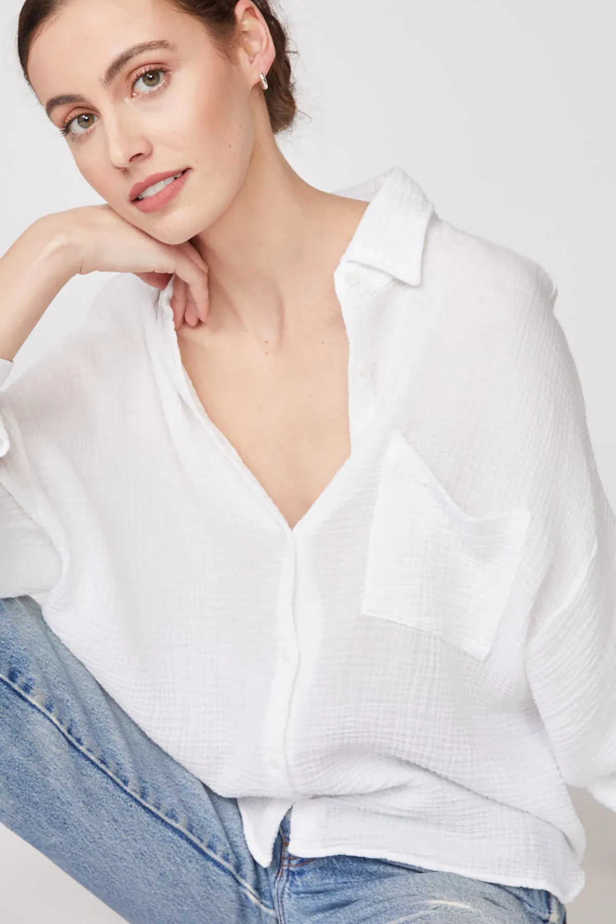 Stateside Gauze Oversized Shirt in White sold by Bailey 44