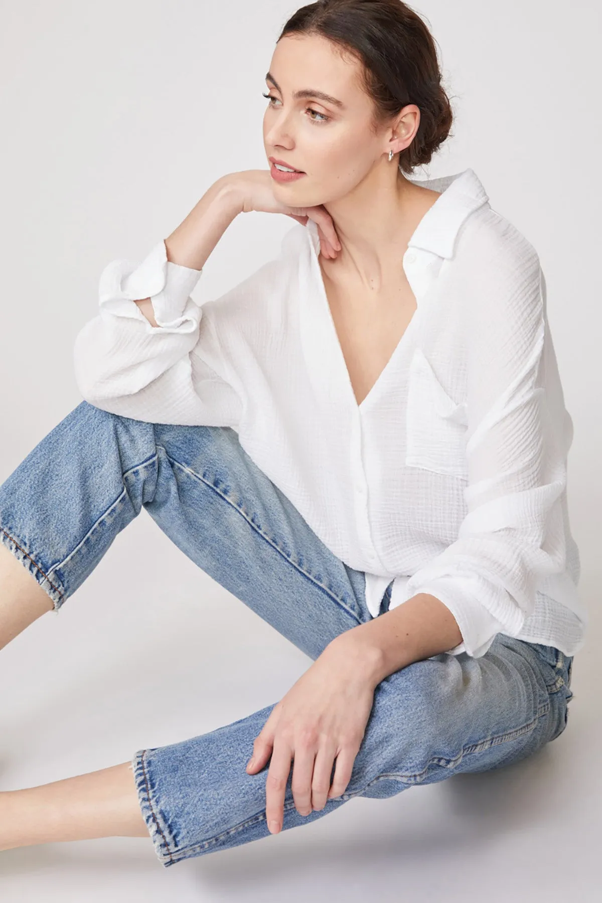 Stateside Gauze Oversized Shirt in White sold by Bailey 44 product image thumbnail 2