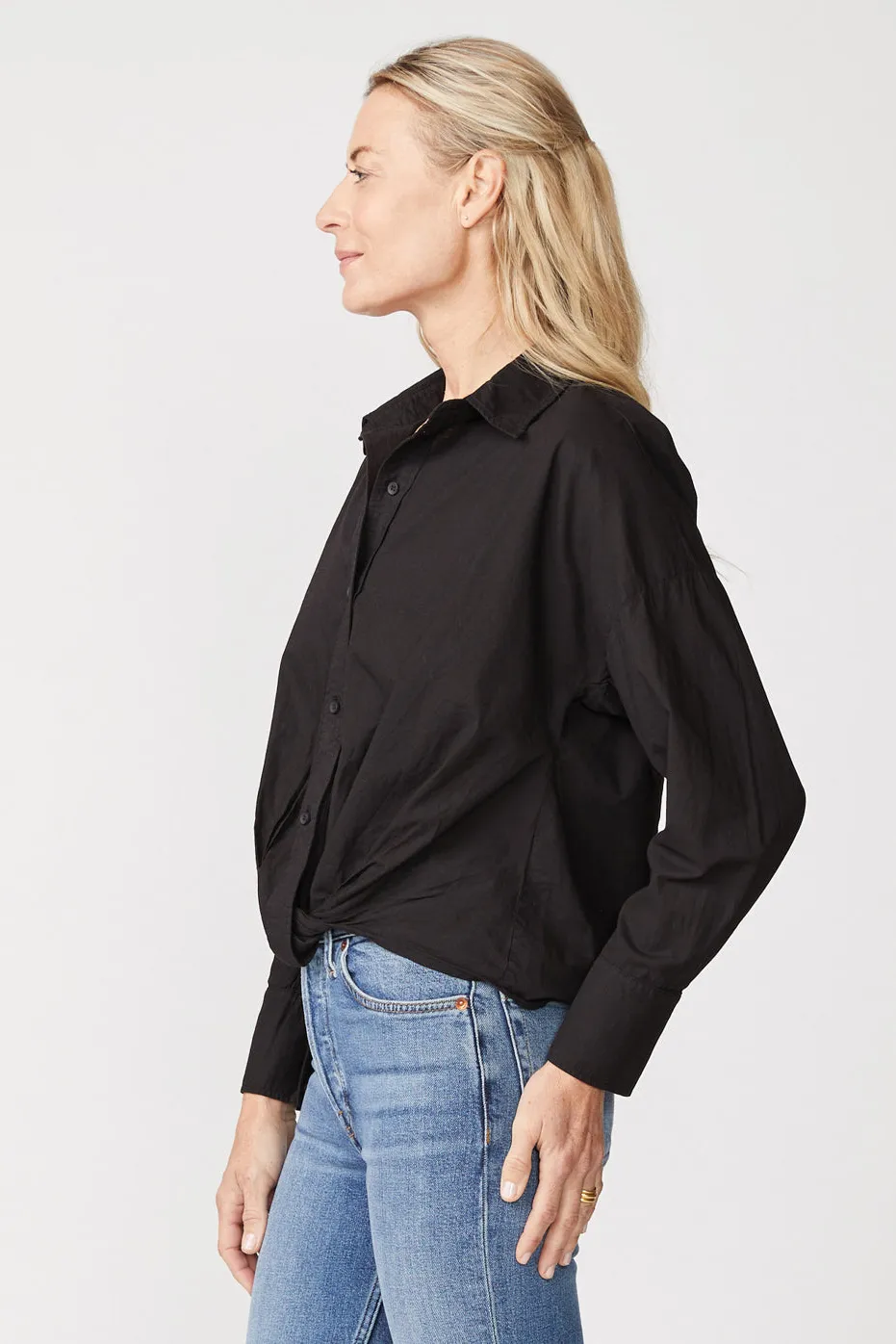 Stateside Poplin Long Sleeve Front Twist Button Up Shirt in Black sold by Bailey 44 product image thumbnail 2