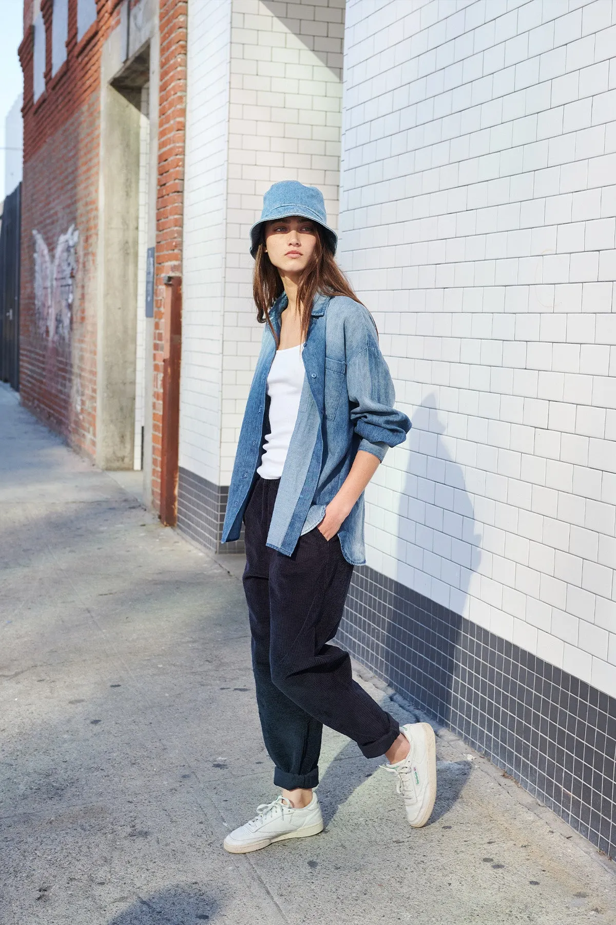 Stonewashed Chambray Oversized Shirt in Medium Wash sold by Bailey 44