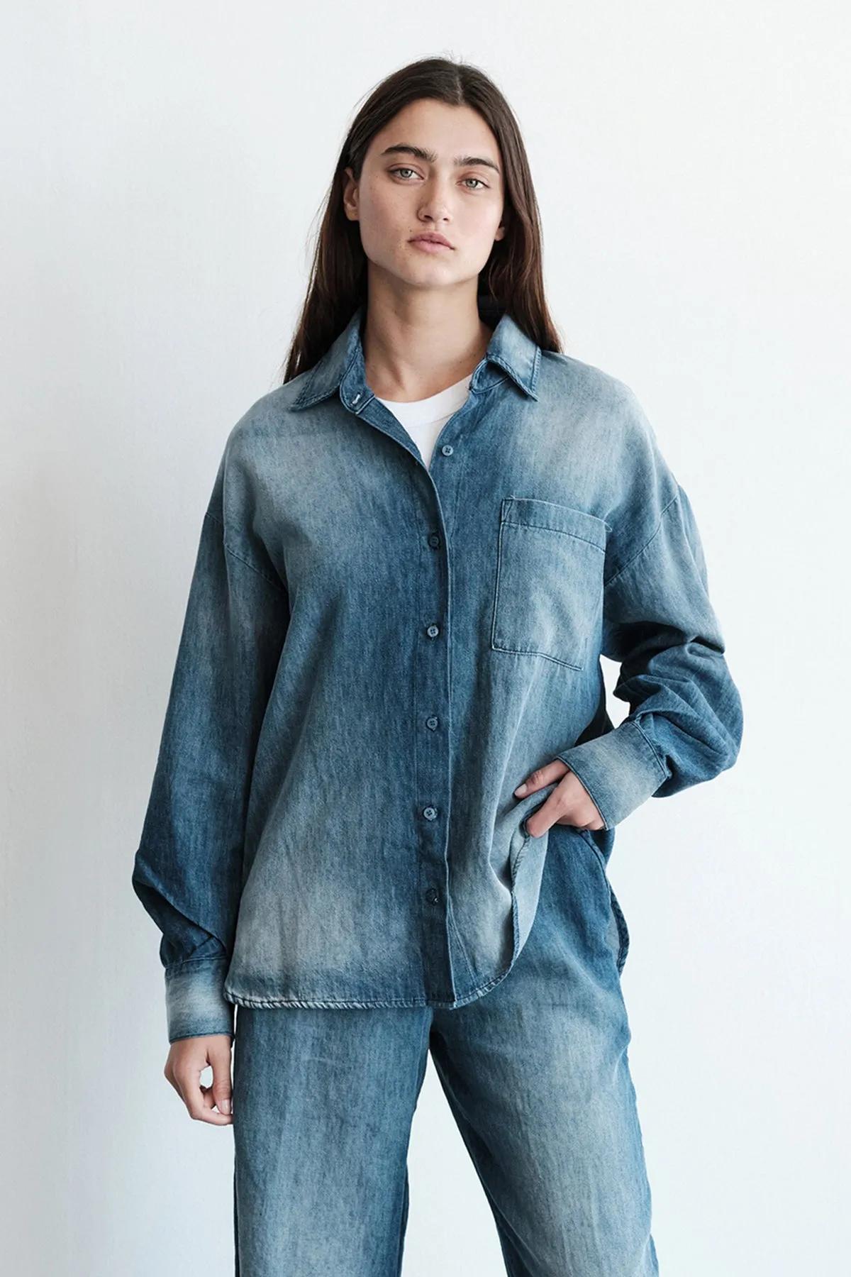 Stonewashed Chambray Oversized Shirt in Medium Wash sold by Bailey 44 product image thumbnail 3