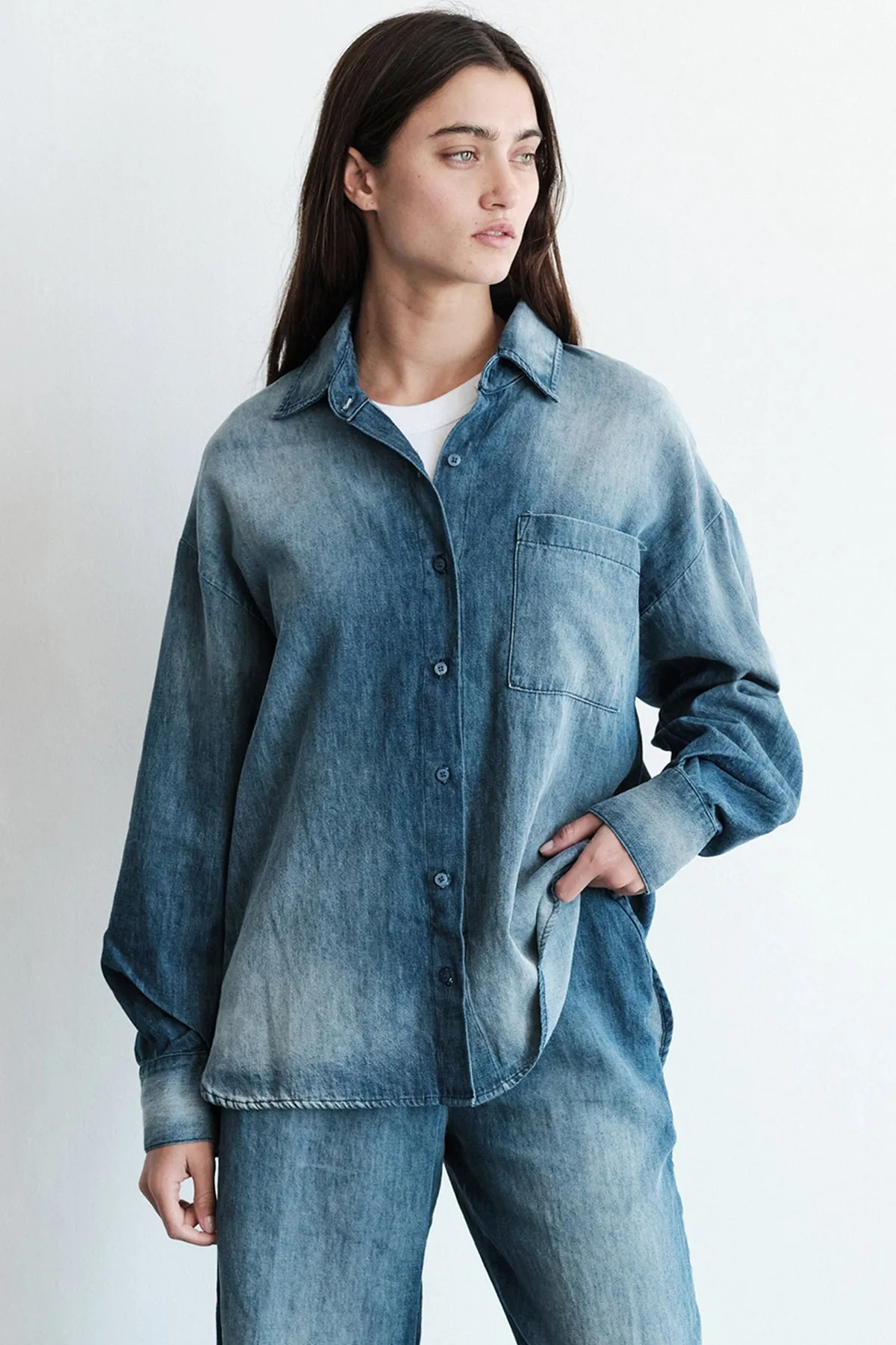 Stonewashed Chambray Oversized Shirt in Medium Wash sold by Bailey 44 product image thumbnail 5