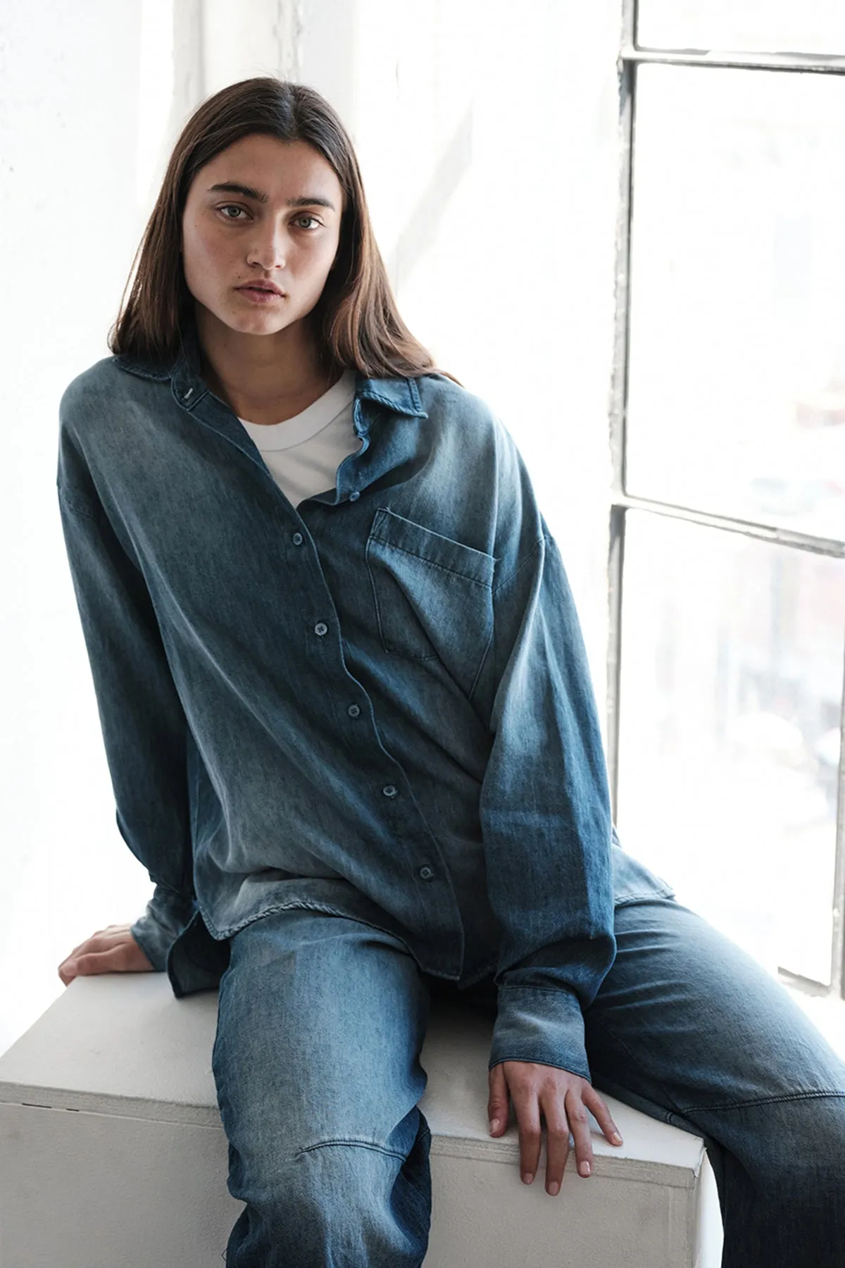 Stonewashed Chambray Oversized Shirt in Medium Wash sold by Bailey 44 product image thumbnail 2