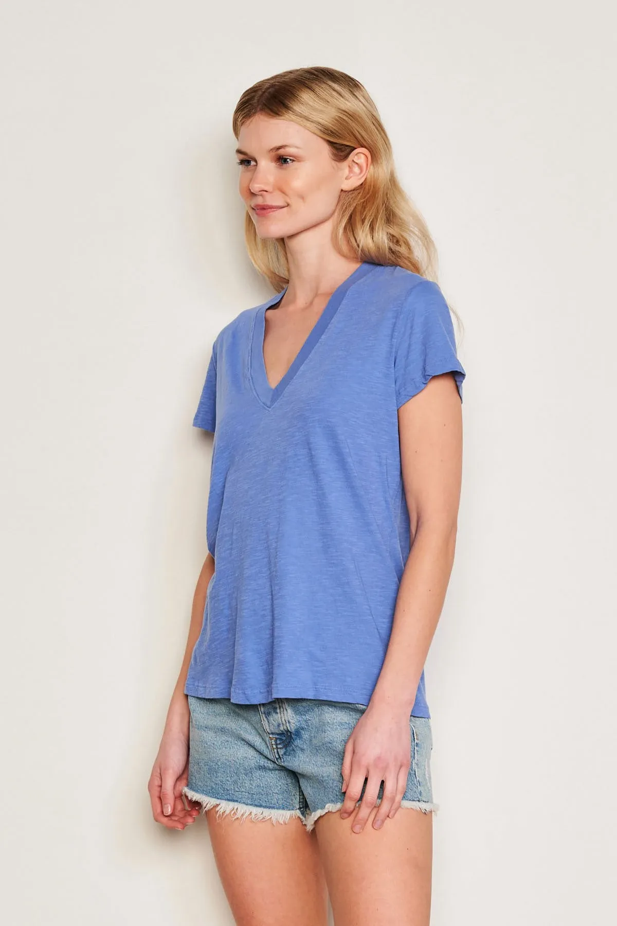 Sundry Deep V-Neck Tee in Ocean sold by Bailey 44 product image thumbnail 2
