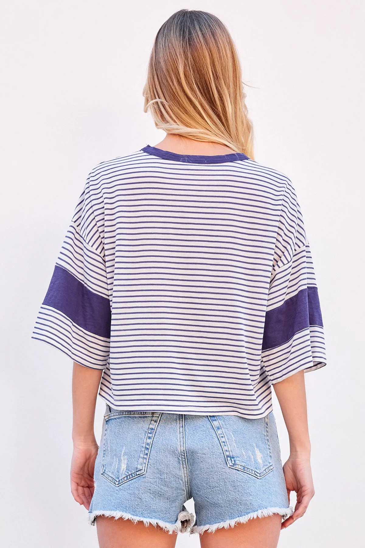 Sundry Boxy Blocked Tee Classic Stripe in Optic White sold by Bailey 44 product image thumbnail 4