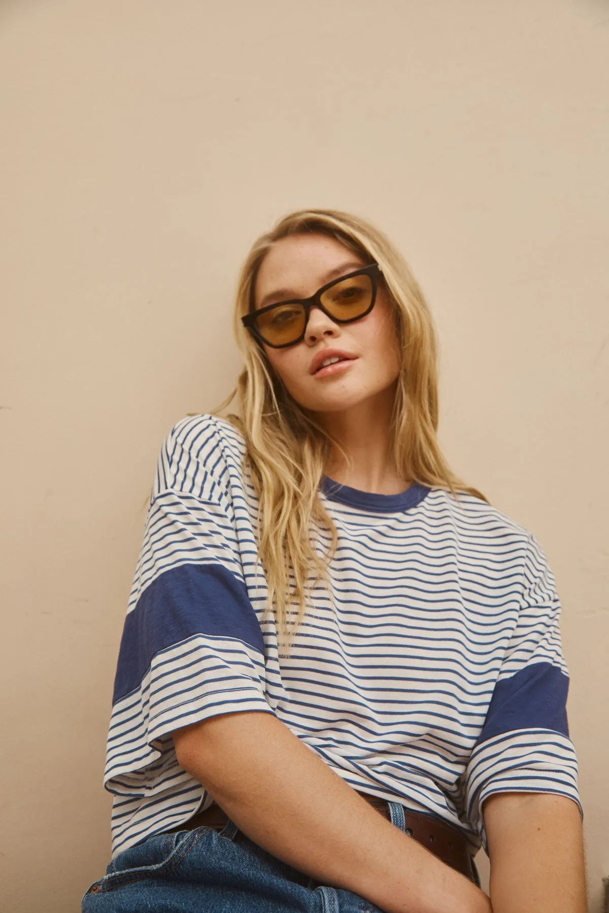 Sundry Boxy Blocked Tee Classic Stripe in Optic White sold by Bailey 44 product image thumbnail 2