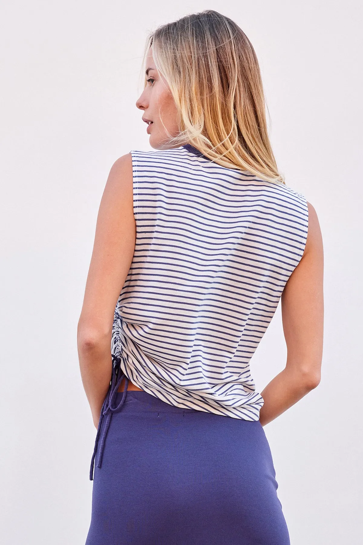 Sundry Classic Strip Shirred Muscle Tank in Optic White sold by Bailey 44 product image thumbnail 5