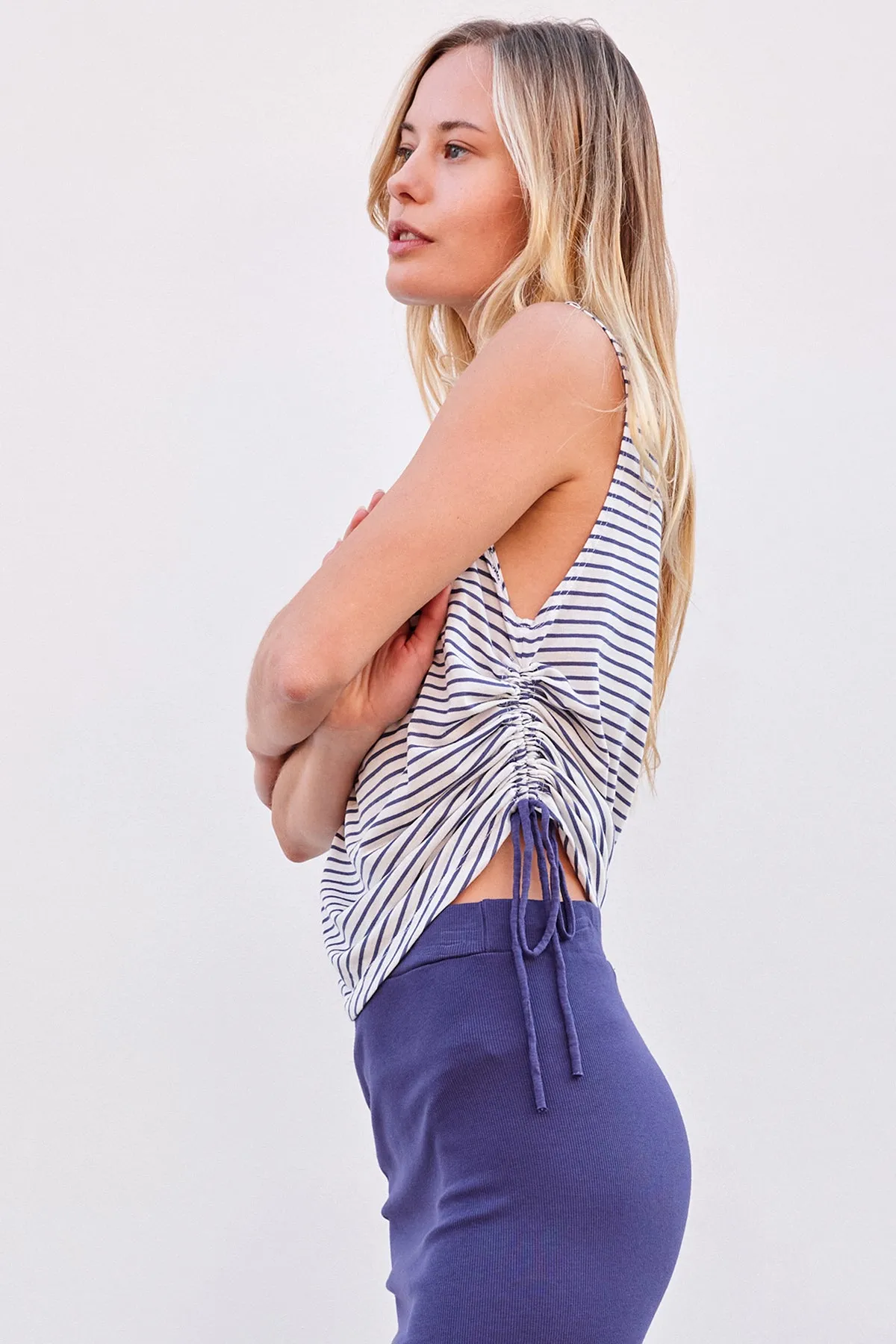 Sundry Classic Strip Shirred Muscle Tank in Optic White sold by Bailey 44 product image thumbnail 4