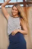 Sundry Classic Strip Shirred Muscle Tank in Optic White sold by Bailey 44