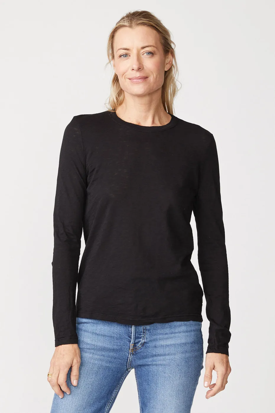 Stateside Supima Slub Jersey Long Sleeve Crew in Black sold by Bailey 44