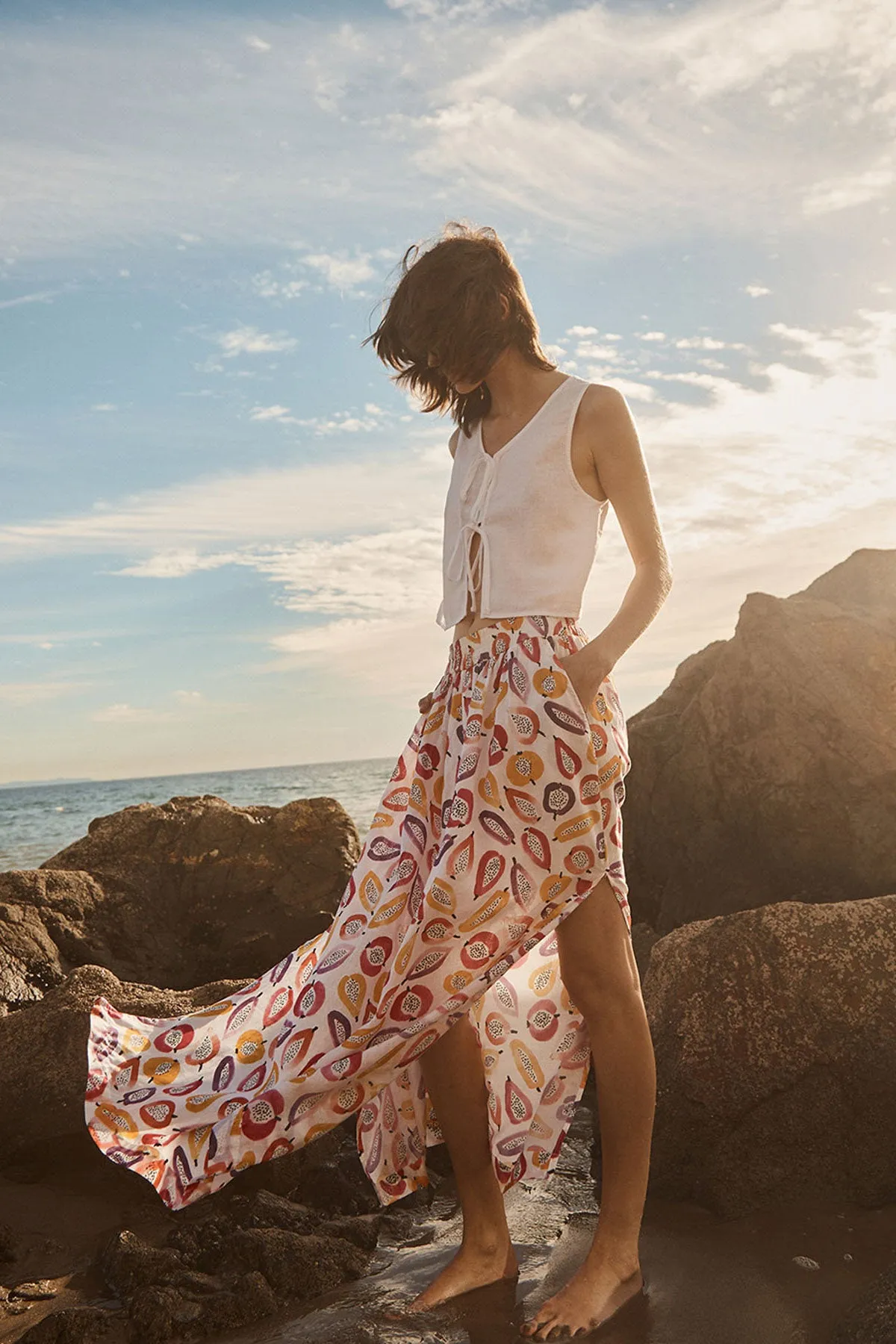 Stateside Linen Double Tie Front Vest in White sold by Bailey 44