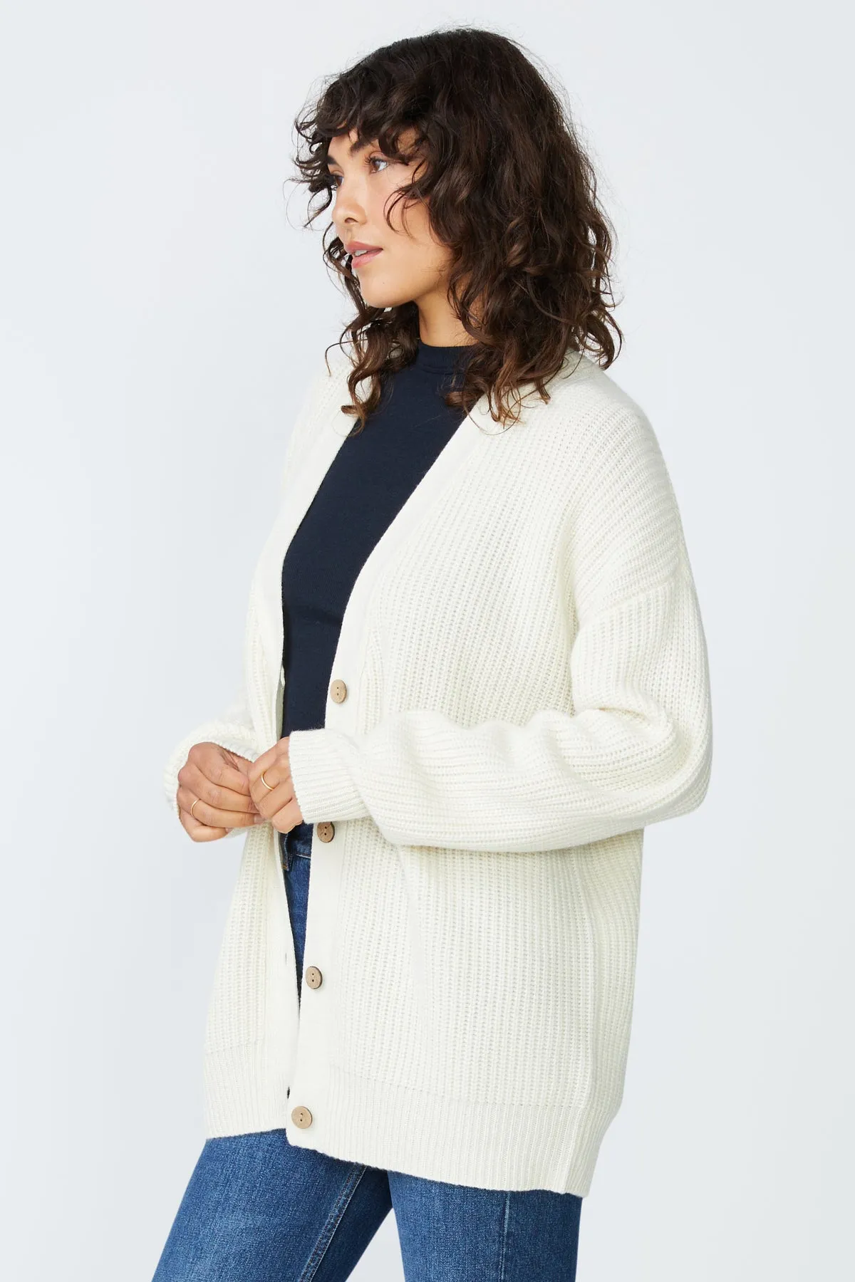 Stateside Ribbed Cashmere Oversized Cardigan Sweater in Cream sold by Bailey 44 product image thumbnail 4