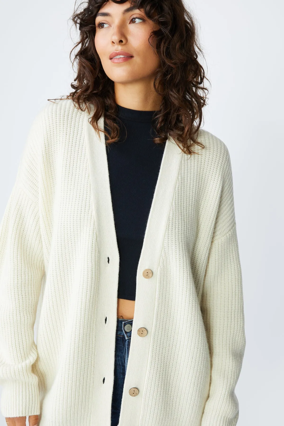 Stateside Ribbed Cashmere Oversized Cardigan Sweater in Cream sold by Bailey 44 product image thumbnail 2