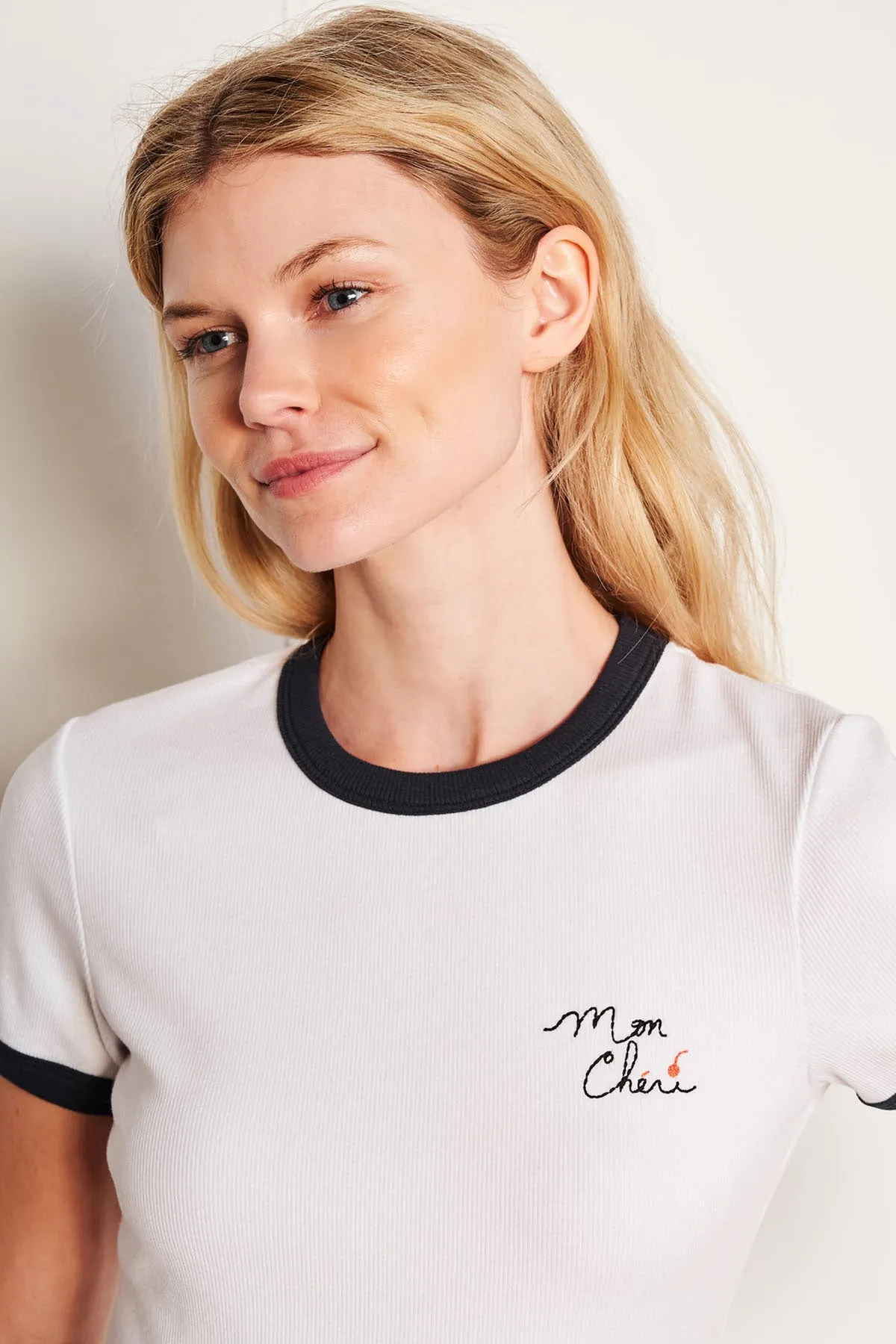 Sundry Mon Cheri Ringer Shrunken Tee in Optic White sold by Bailey 44 product image thumbnail 4