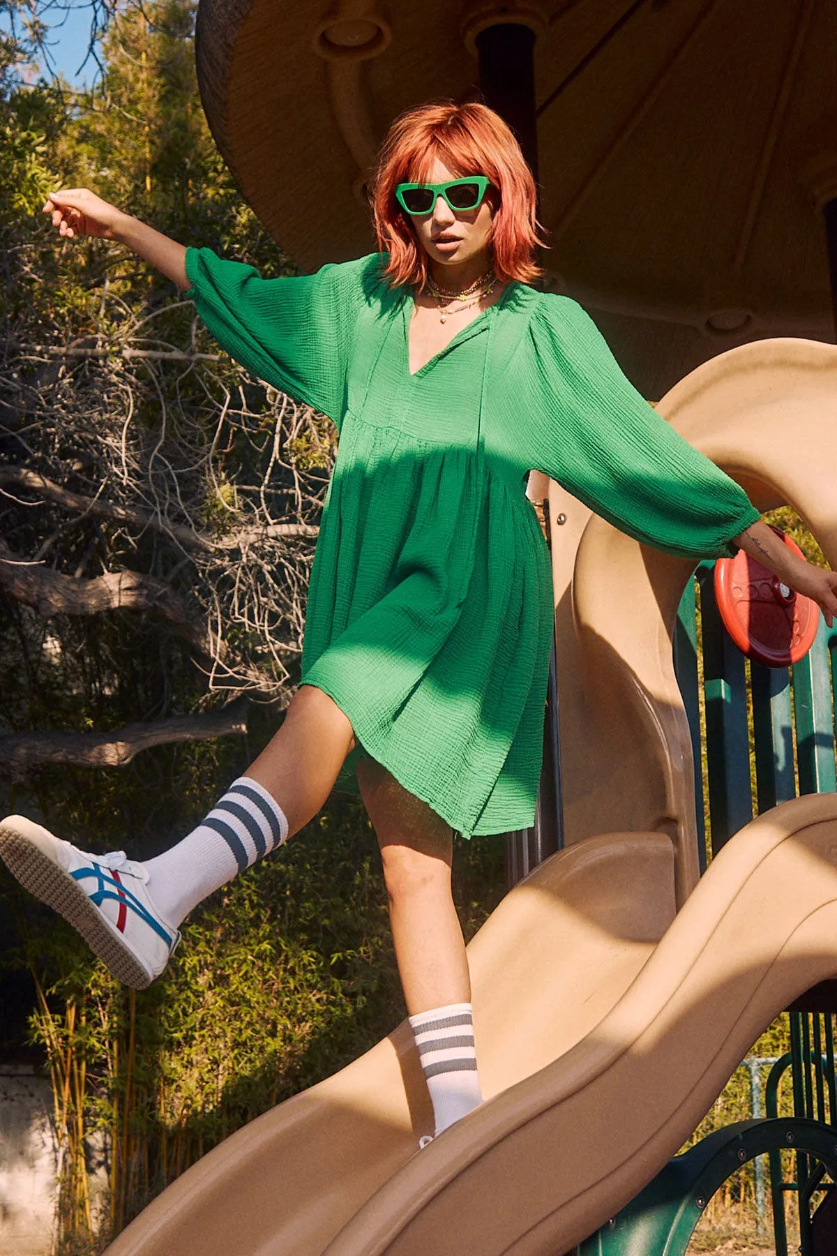 Sundry Mini Blouson Sleeve Dress in Herb Green sold by Bailey 44 product image thumbnail 2