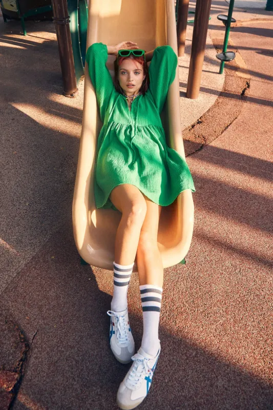 Sundry Mini Blouson Sleeve Dress in Herb Green sold by Bailey 44