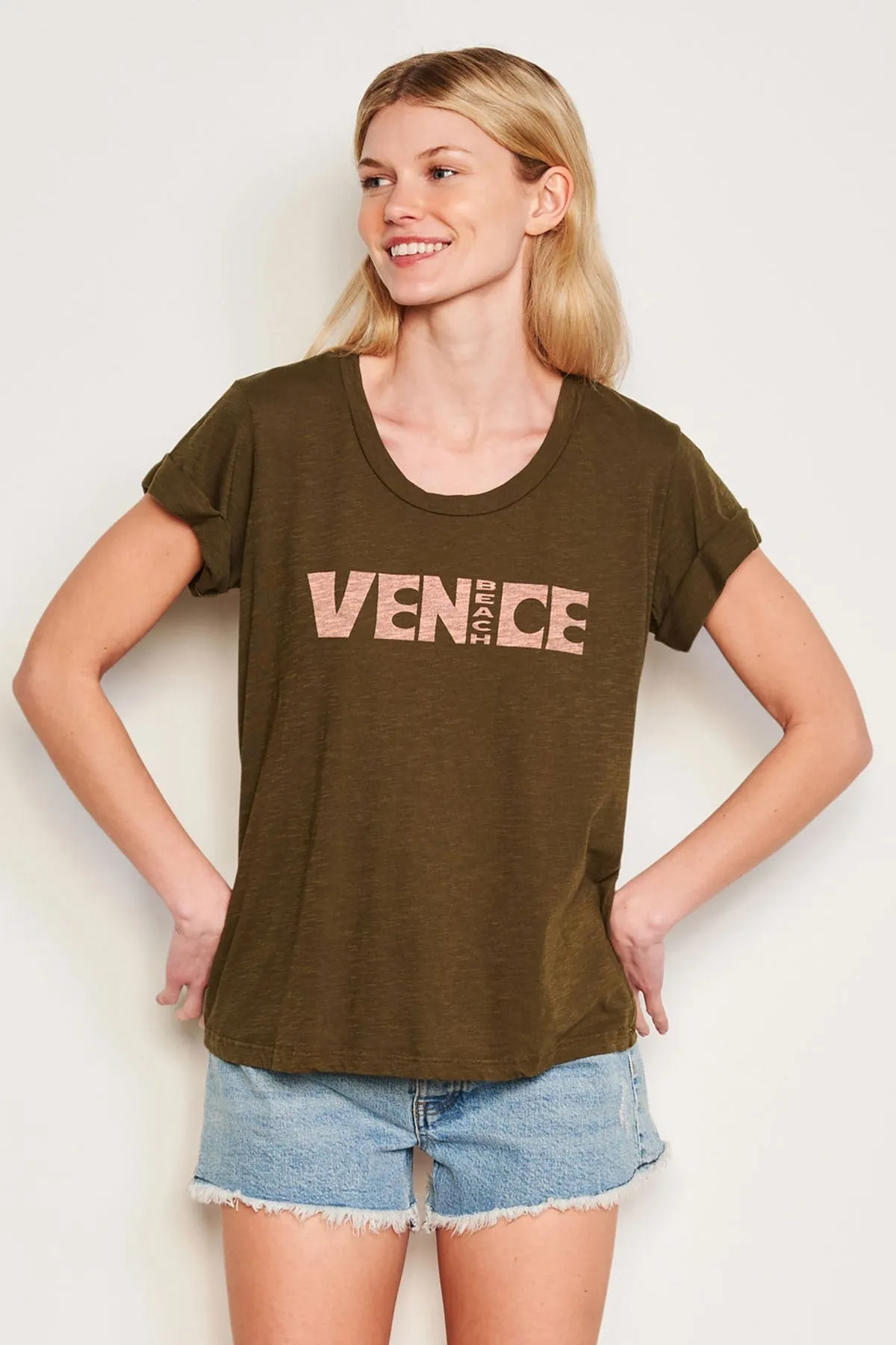 Sundry Venice Rolled Sleeve Tee in Olive sold by Bailey 44 product image thumbnail 2
