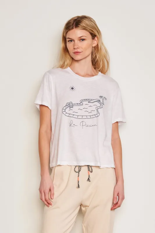 Sundry La Piscine Crew Neck Tee in Optic White sold by Bailey 44