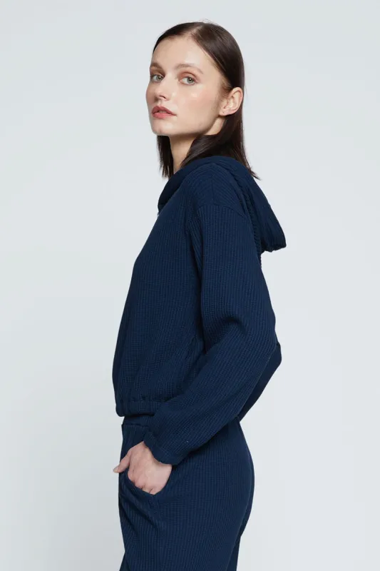 Stateside Luxe Thermal Zip Hoodie in New Navy sold by Bailey 44