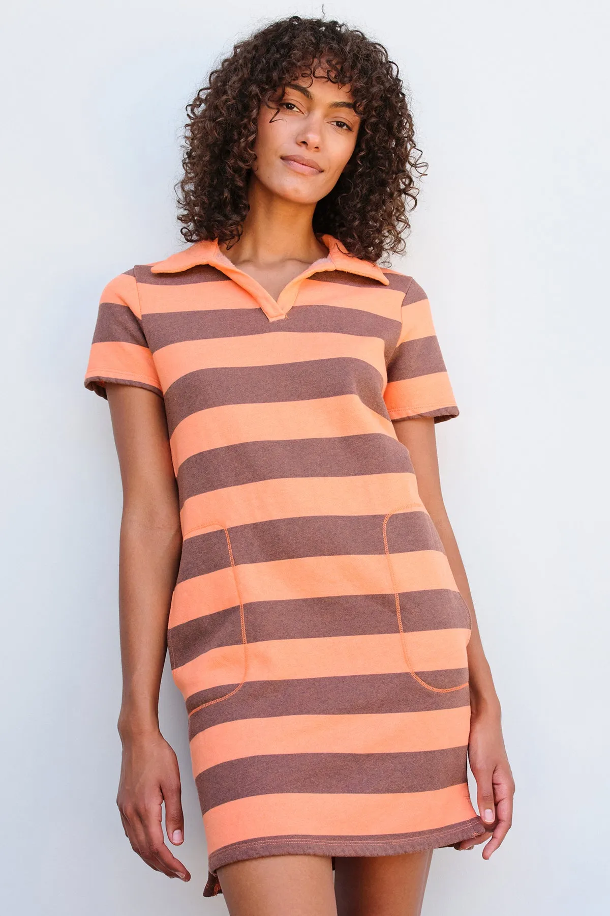 Sundry Stripe Mini Polo Dress in Sorbet sold by Bailey 44