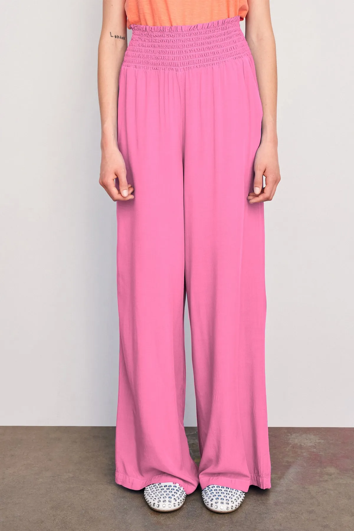 Sundry Smock Waist Wide Leg Pant in Magenta sold by Bailey 44