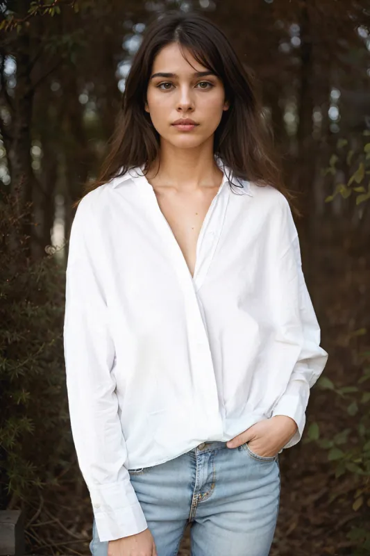 Stateside Voile Long Sleeve Front Twist Button Up Shirt in White sold by Bailey 44