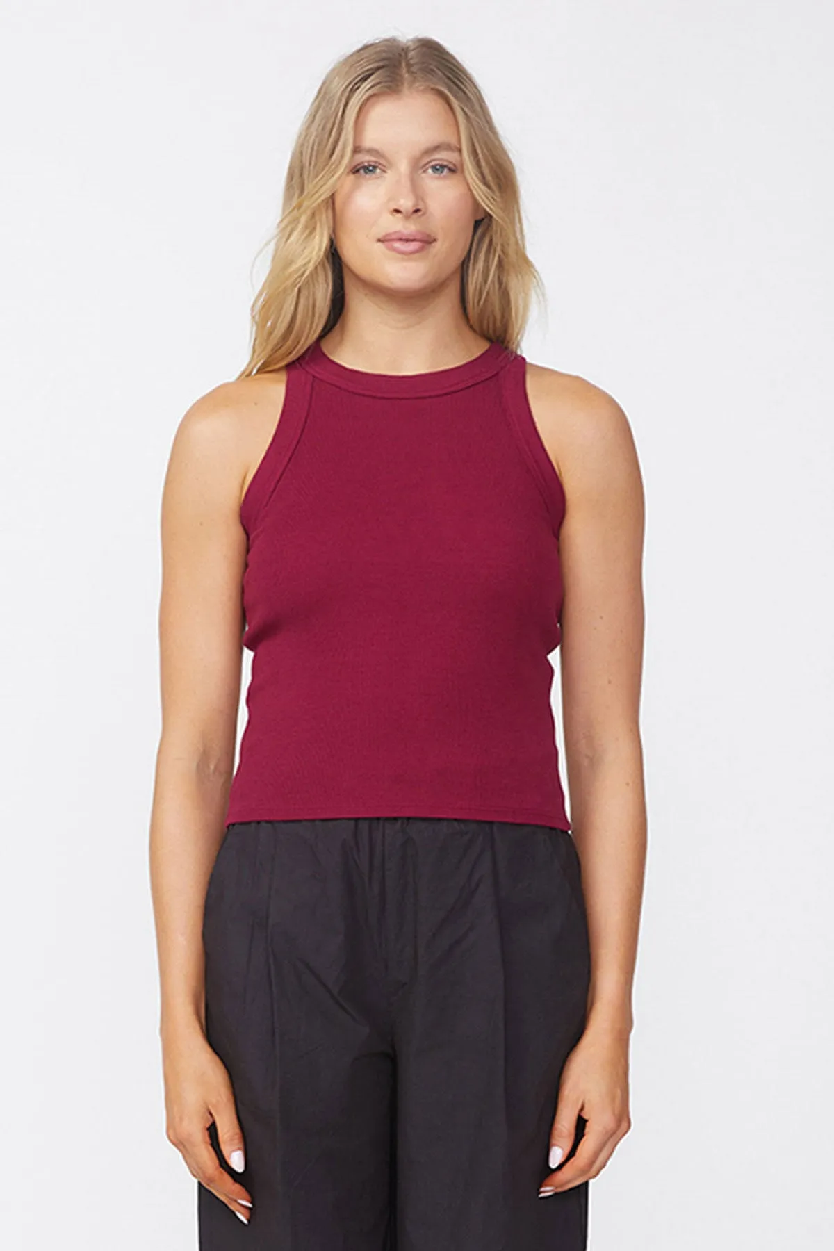 Stateside Luxe 2x1 Rib 90's Tank in Bordeaux sold by Bailey 44
