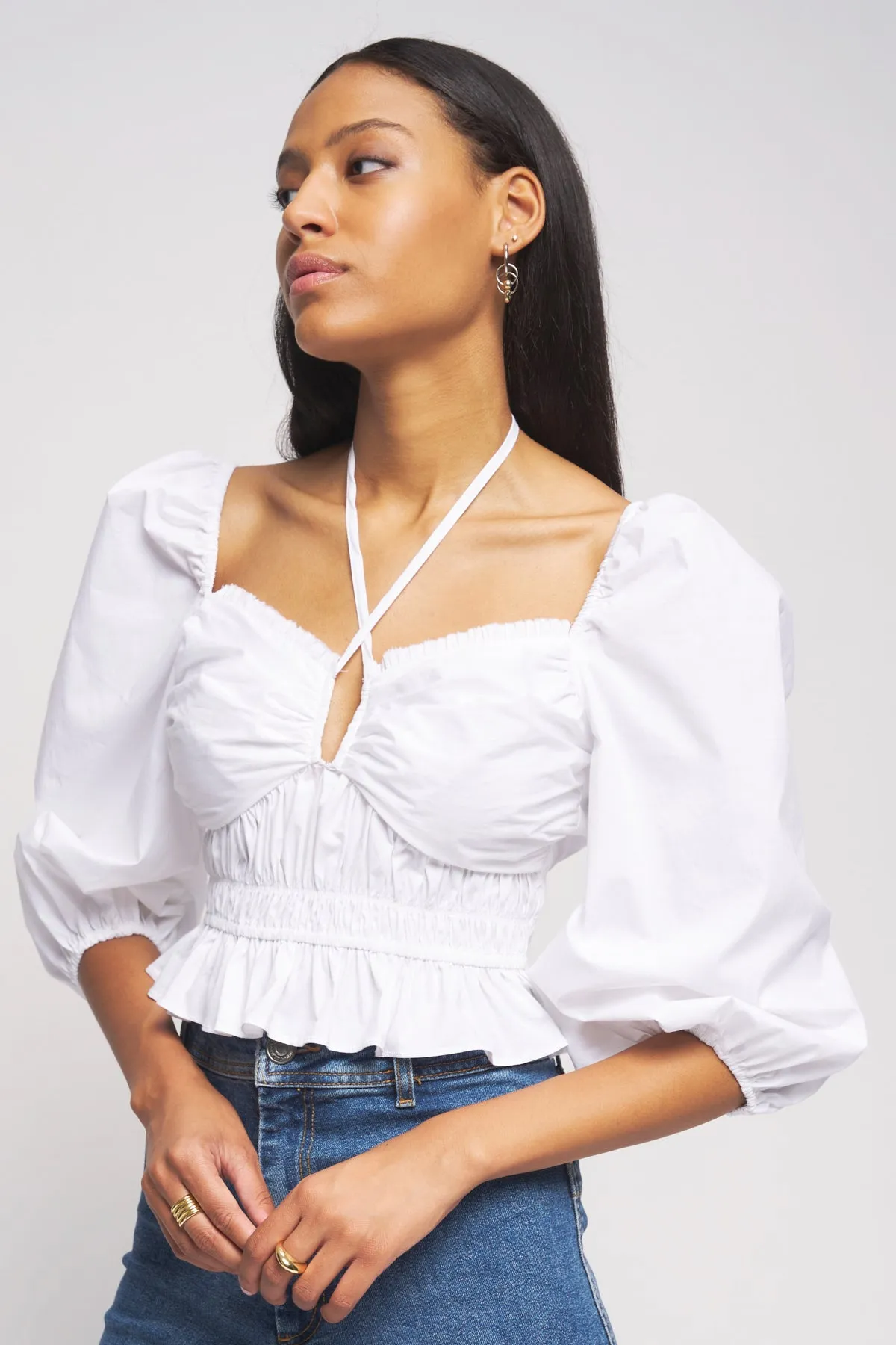 Bailey 44 Shani Peplum Top in Oatmilk sold by Bailey 44