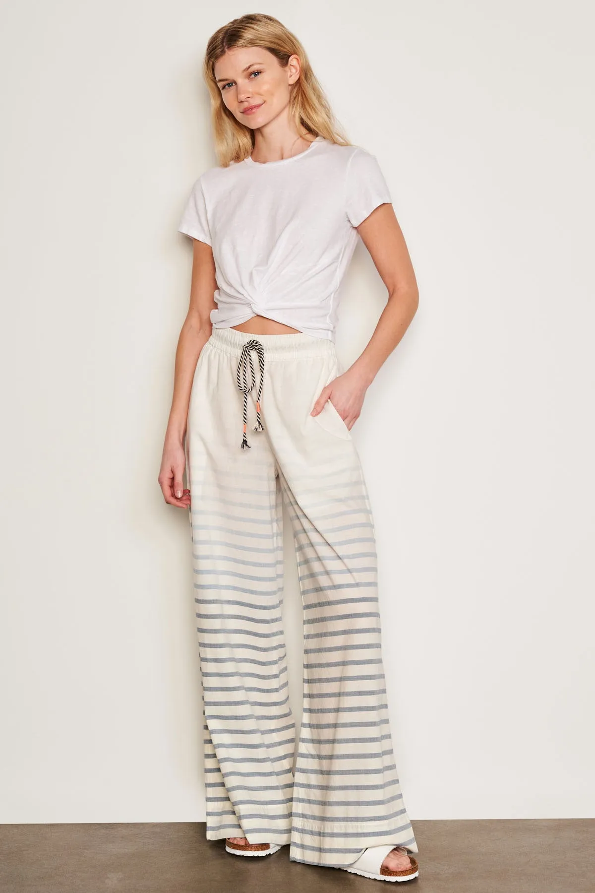 Sundry Changing Tide Stripe Wide Leg Pant in Deep Navy sold by Bailey 44